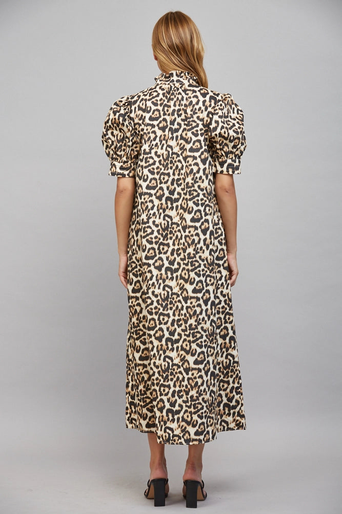 Leo Ruffle High Neckline Midi Dress