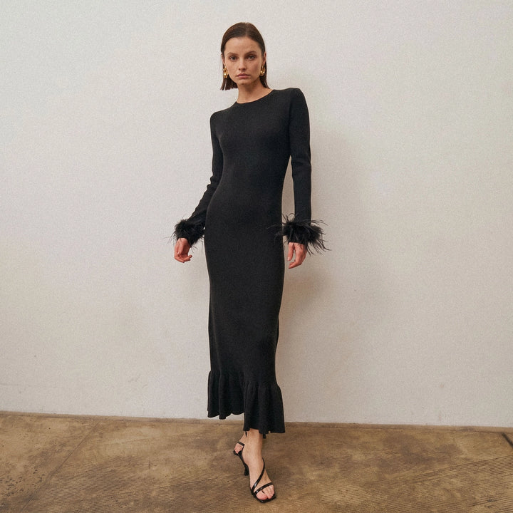 Emana Open Back Feather Cuff Dress