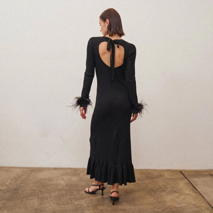 Emana Open Back Feather Cuff Dress