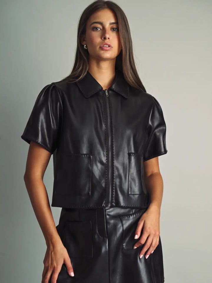 Elle Faux Leather Short Sleeve Jacket