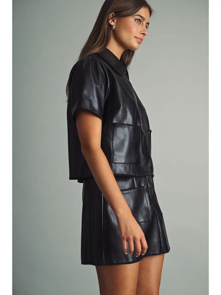 Elle Faux Leather Short Sleeve Jacket