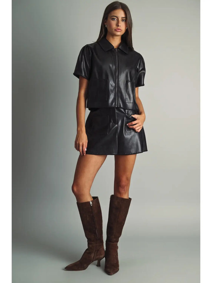 Elle Faux Leather Short Sleeve Jacket