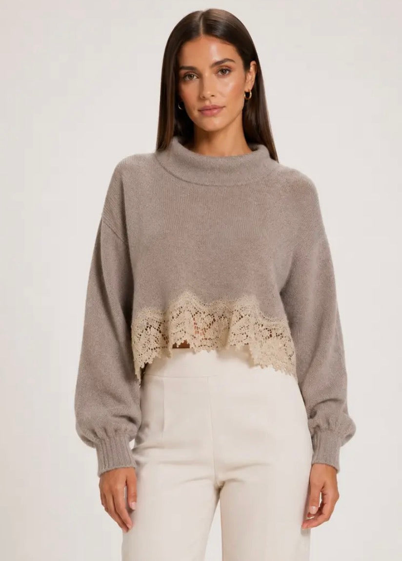 Estelle Crop Lace Hem Sweater