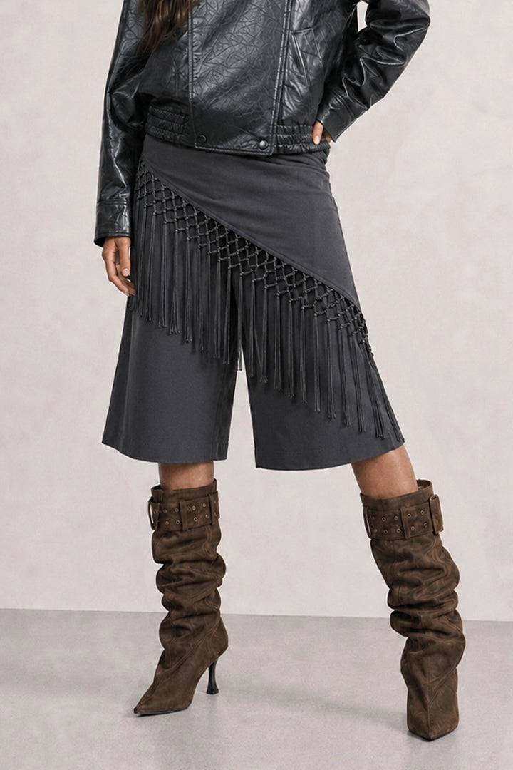 Edgy Fringe Scarf Bermuda Shorts