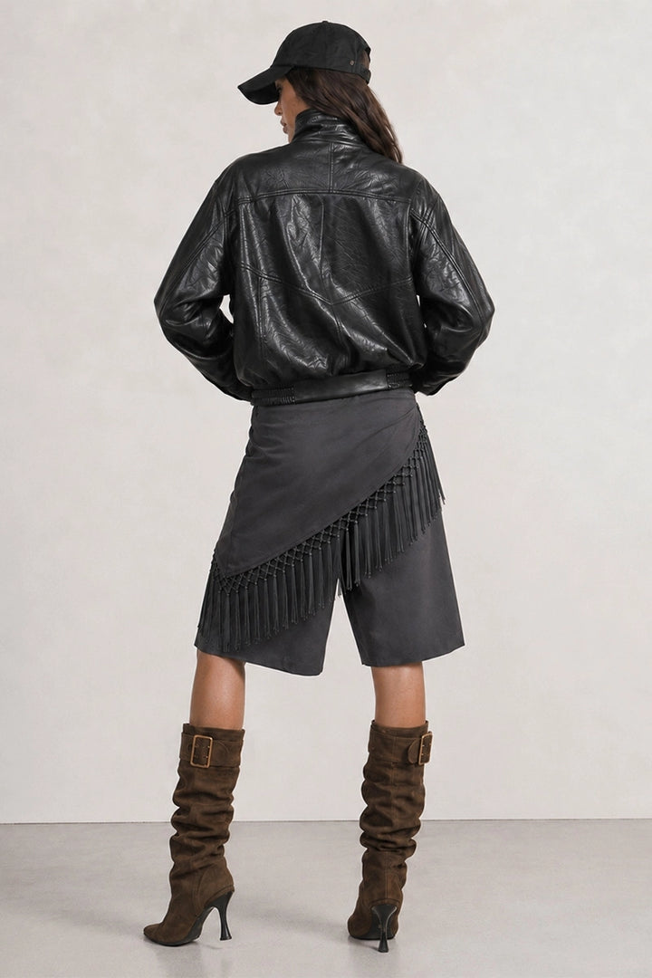 Edgy Fringe Scarf Bermuda Shorts
