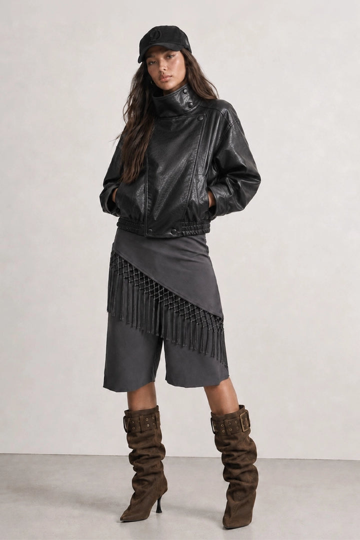 Edgy Fringe Scarf Bermuda Shorts
