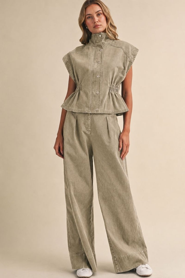 Trev High Collar Denim Top