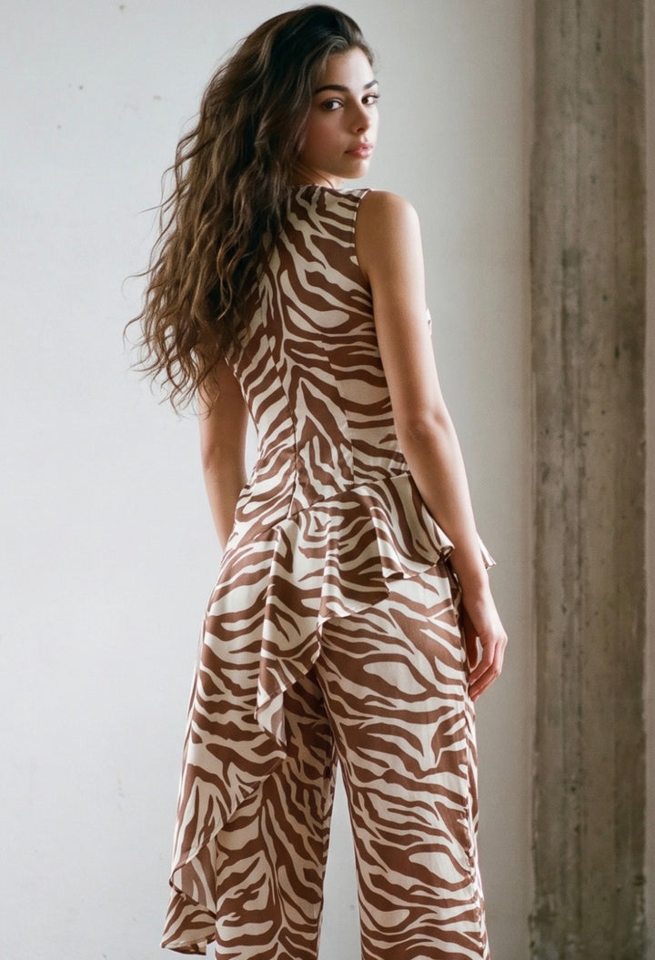 Leah Zebra Satin Asymmetrical Top