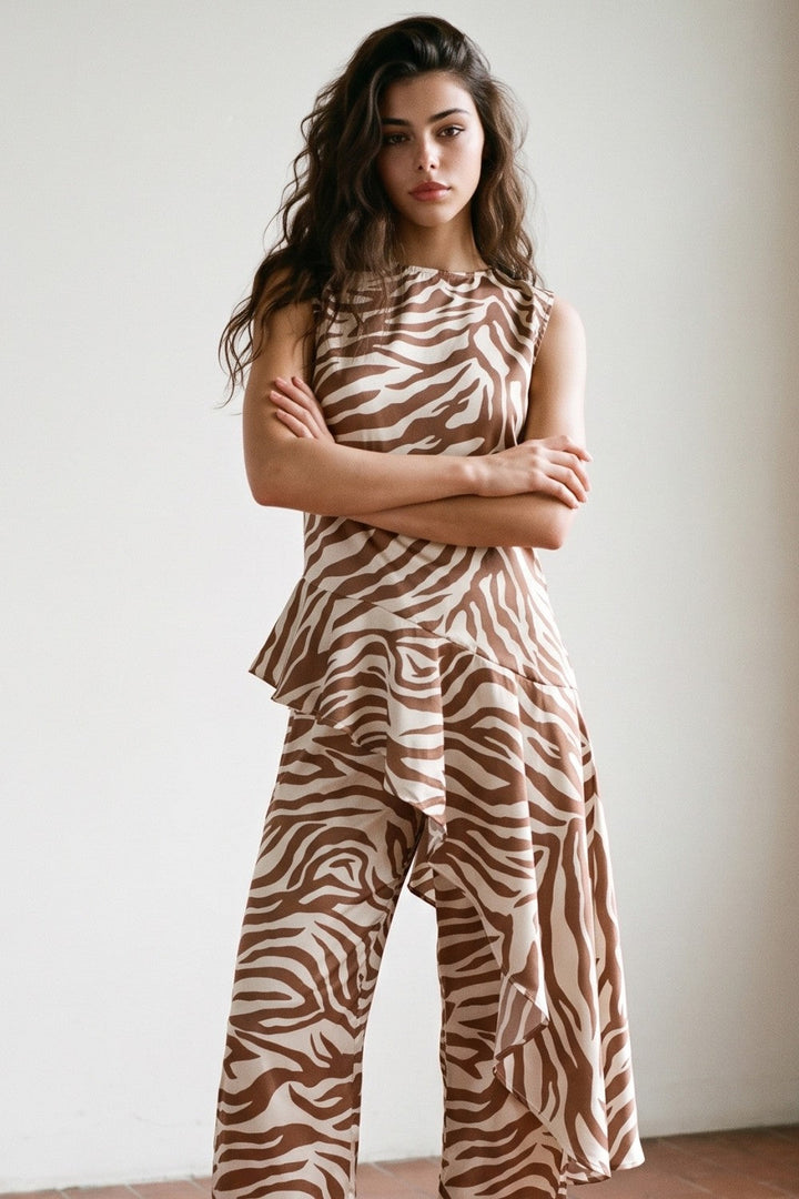 Leah Zebra Satin Asymmetrical Top
