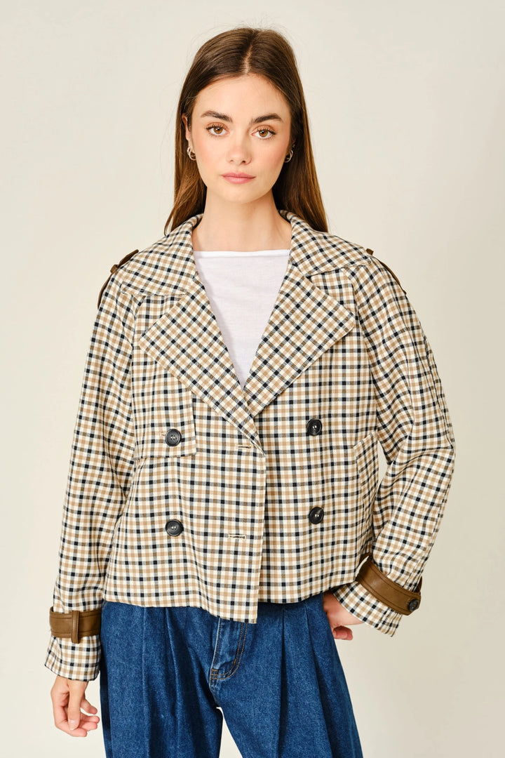 Rugged Oxford Plaid Short Trench