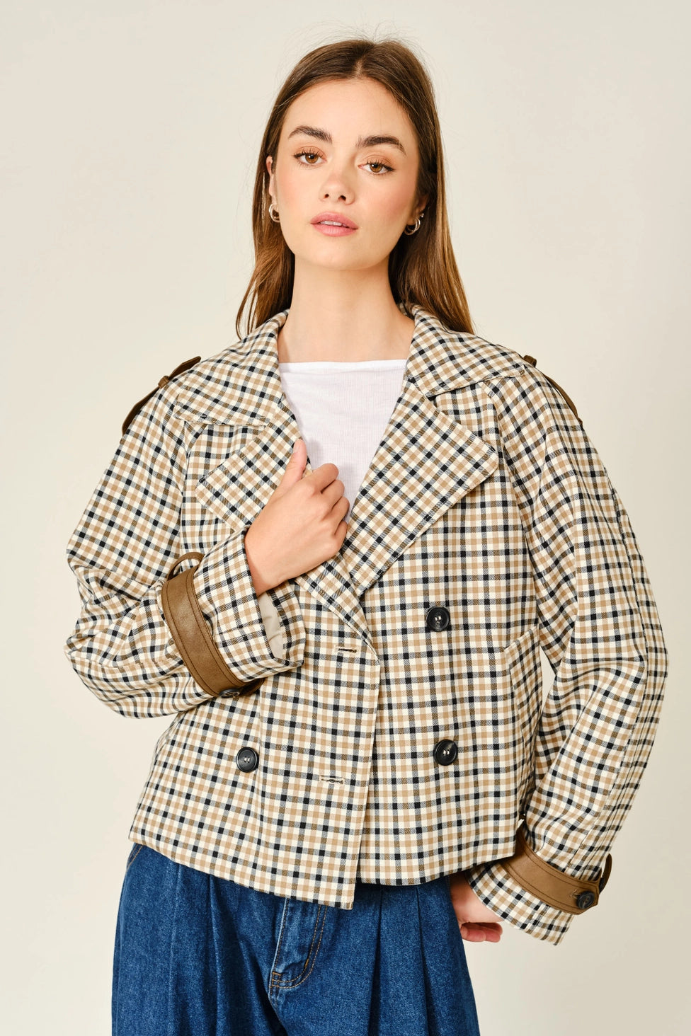 Rugged Oxford Plaid Short Trench
