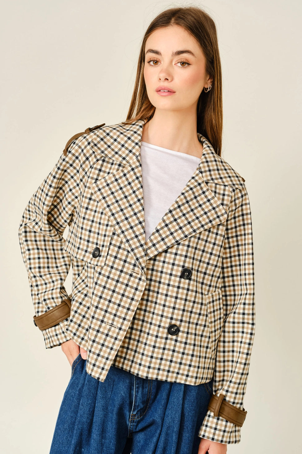 Rugged Oxford Plaid Short Trench