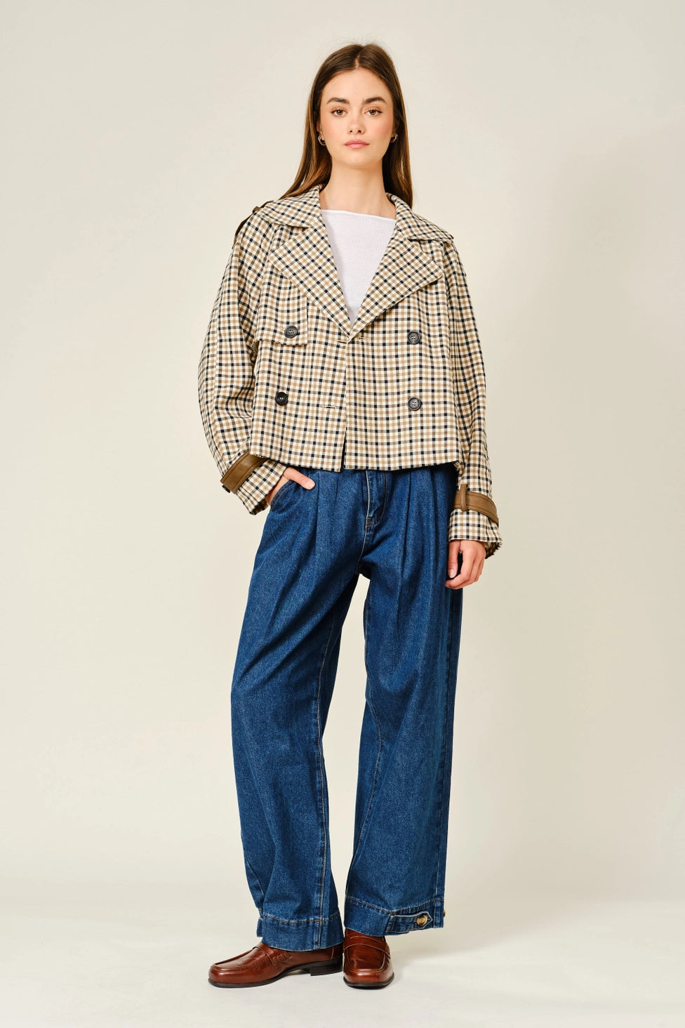 Rugged Oxford Plaid Short Trench