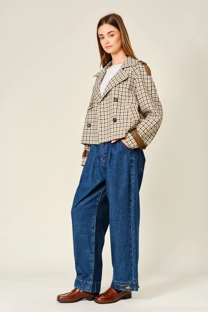 Rugged Oxford Plaid Short Trench