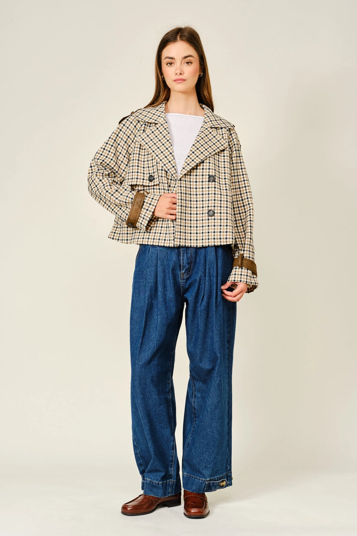 Rugged Oxford Plaid Short Trench