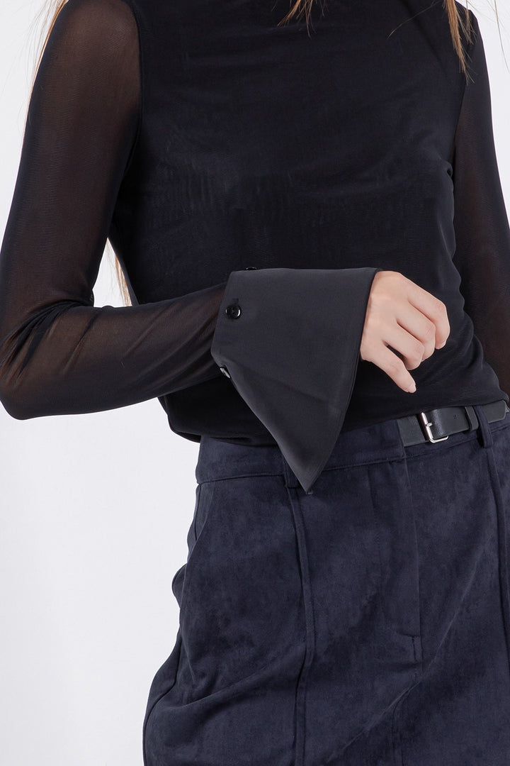 Take Me There Turtleneck Mesh Top With Satin Cuff